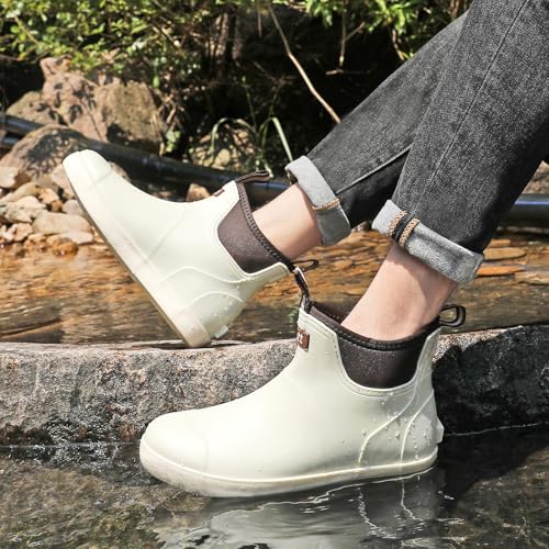 Image of Men's Deck Boots Waterproof Fishing Rain Boots, Anti-Slip Rubber Boots Ankle Booties, High-Performance Footwear Chelsea Boots for Gardening Boating Camping Sailing