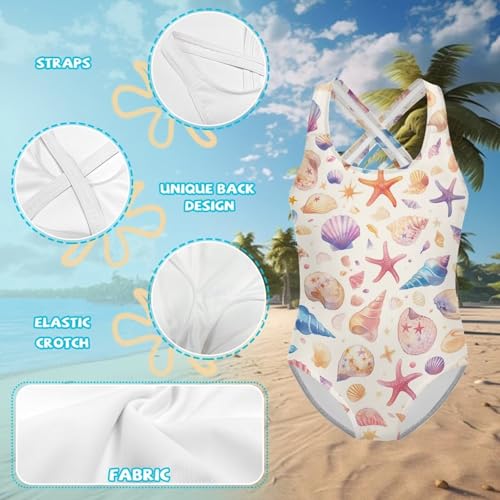 Image of Girls One Piece Swimsuits Teens Sleeveless Back Cross Strap Bathing Suit Kids Quick Dry Cute Beach Swimwear(5-14)