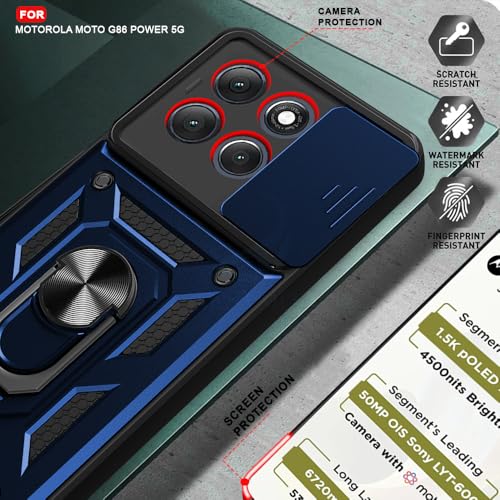 Image of AESTMO Tough Armor Motorola Moto G86 Power 5G Bumper Back Case Cover | Ring Holder & Sliding Camera Shield Cover | 360 Degree Protection Back Case Cover for Motorola Moto G86 Power 5G (Blue)