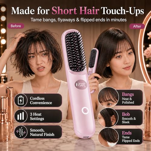 Cepillo alisador de pelo portátil inalámbrico rosa miniatura 2