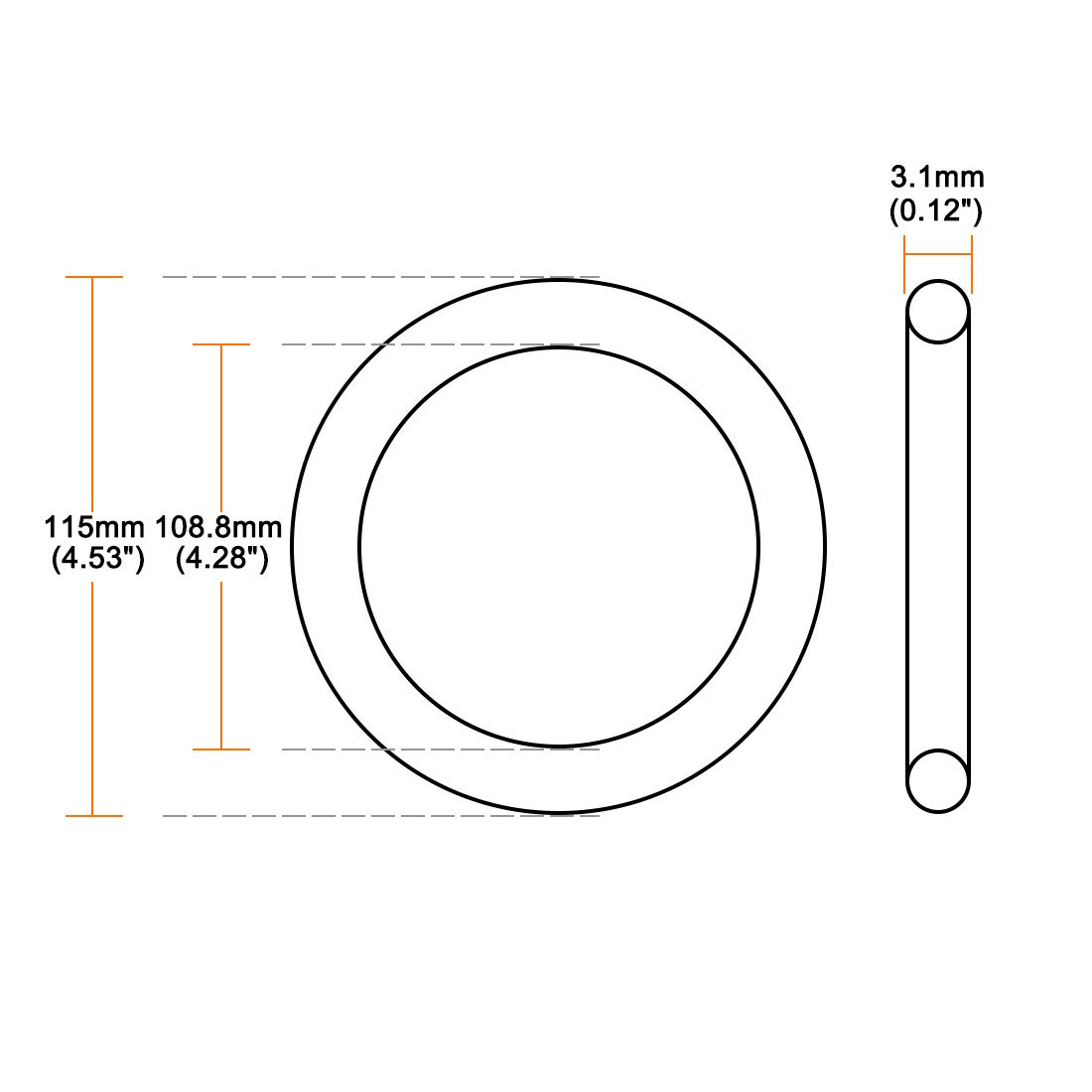 sourcing map 5 szt. Metryczne pierścienie z kauczuku nitrylowego O-ring uszczelka 115 mm AD 108,8 mm ID 3,1 mm szerokości