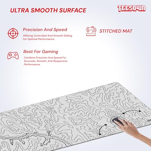 Image of White Canyon Map Stitched Mousepad (12x32) for Laptop, Desktop, PC and Gaming Deskmat (Stitched White 2.O, XL)