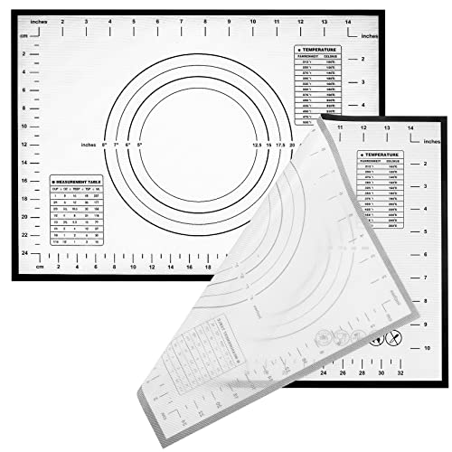 Lot de 2 Grands Tapis de Cuisson en Silicone, Feuilles de Tapis à Pâtisserie Antidérapant, Tapis avec Mesures Reutilisable 30 x 39 cm pour Cuisine/Gâteau/Pizza/Fondant/Pâte