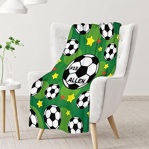 Mercuryelf Custom Soccer Blanket Gifts, 60"x80" Personalized Football Throw Blanket for Boys Mens, Cozy Lightweight Fleece Plush for Sofa Bed Room Decor