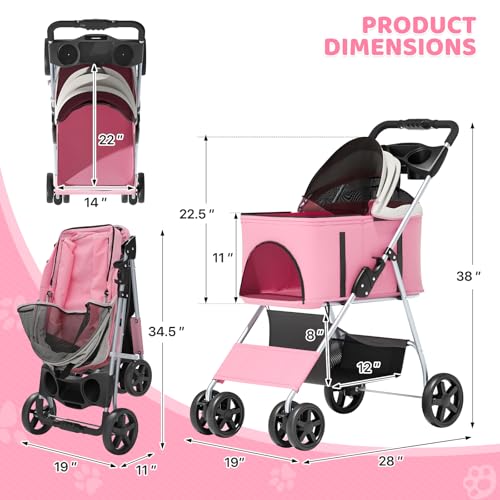 Image of Magshion 3-in-1 Foldable Pet Stroller for Small to Medium Dogs and Cats
