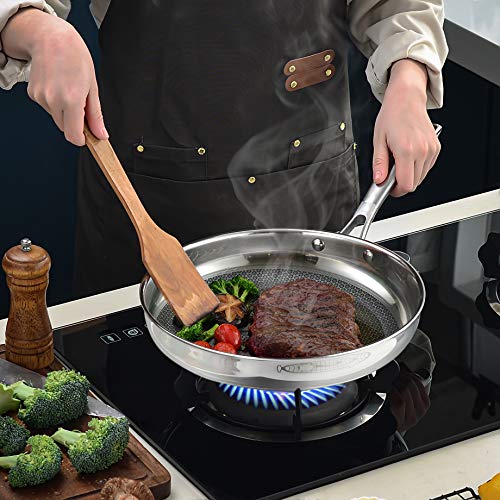 Velaze Frying Pan, 28cm 18/10 Stainless Steel Shallow Skillets Wok with Nonstick Honeycomb Coating, Fast and Even Heat Conduction, Large Flat-Bottom Cooking Pans Suitable for All Types of Cookers Second Image