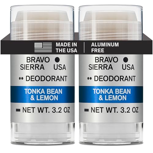 Image of Bravo Sierra Aluminum-Free Mens Deodorant - Antiperspirant for Men, 2-Pack | Natural Ingredients for Long Lasting All-Day Odor & Sweat Protection - Tonka Bean & Lemon - Vegan, Paraben & Cruelty-Free