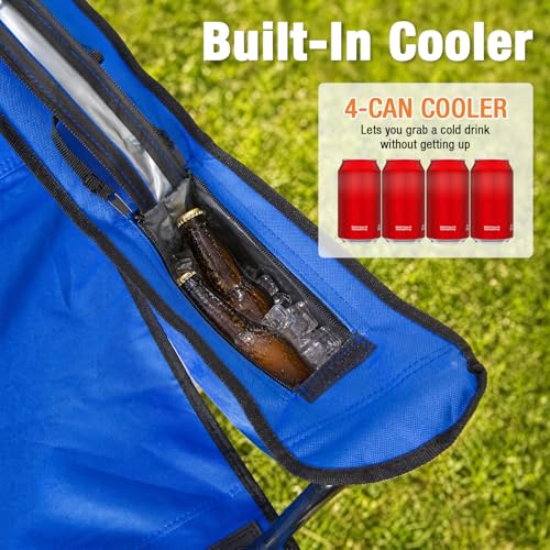 Image of Camping Chairs for Adults 2 Pack, Folding Chair with 4-Can Cooler Bag & Cup Holder, Portable Heavy Duty Outdoor Chair with Mesh Back for Camping, Beach, Lawn, Fishing, Blue