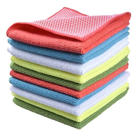 SINLAND Microfiber Dish Cloth for Washing Dishes Dish Rags Best Kitchen Washcloth Cleaning Cloths with Poly Scour Side 5 Color Assorted 12inchx12inch 10pack Cover