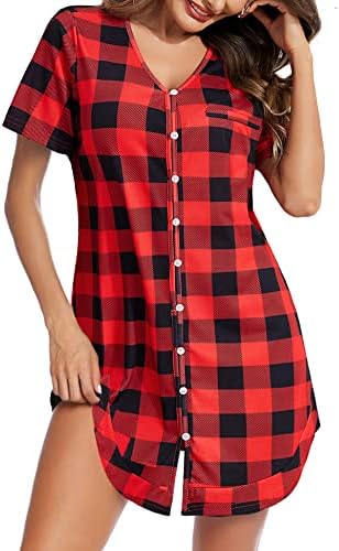 Avidlove Nightgowns for Women Christmas Sleep Shirts Sexy Nightshirt V Neck Sleepwear Button Down Pajama Dress Boyfriend Sleepshirts