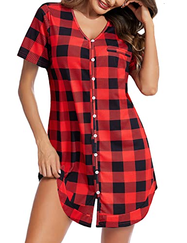 Avidlove Nightgowns For Women Christmas Sleep Shirts Sexy Nightshirt V Neck Sleepwear Button Down Pajama Dress Boyfriend Sleepshirts #TOP27