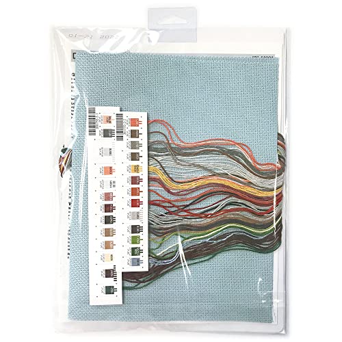 Image of Dimensions 70-08998 Winter Farm Christmas Counted Cross Stitch Kit, 18 inch x 6 inch, 14 Cnt. Blue Aida, 5pcs