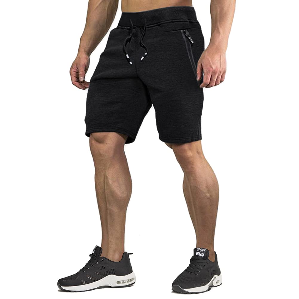 CRYSULLY Mens Athletic Gym Shorts Cotton Jogger Running Workout Jersey Zipper Pocket Sweat Shorts