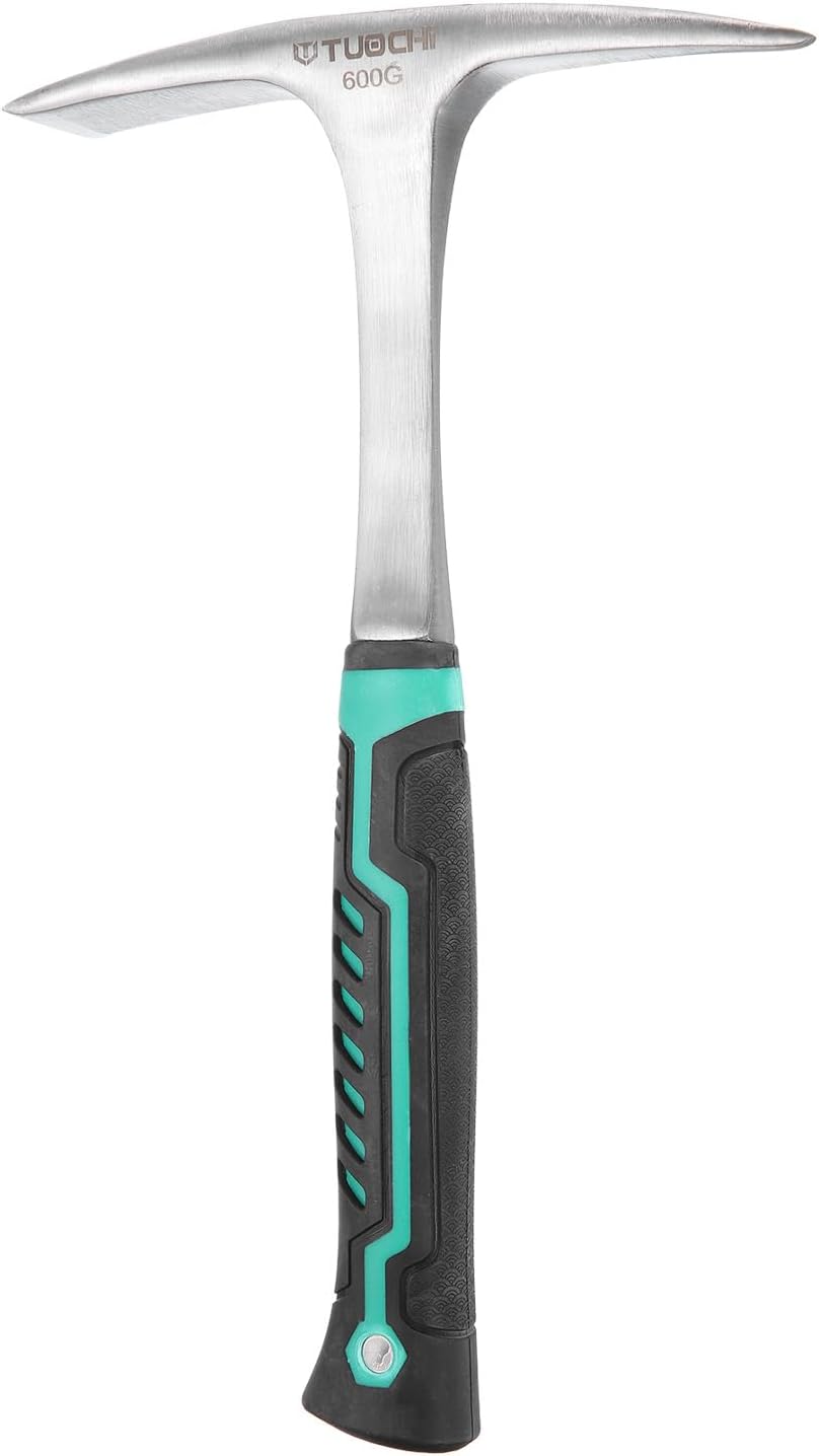 HARFINGTON Welding Chipping Hammer 28oz Slag Removal Tool Carbon Welder Hammer with Forged Steel Construction & Shock Reduction Handle for Rock Pick Forged Brick, Black/Green
