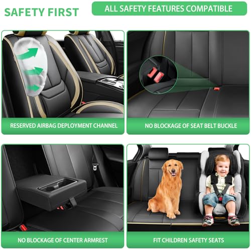 Image of Fit Forester Car Seat Covers for Subaru Forester 2007-2024 2025 2026 -Upgraded Premium Waterproof & Breathable Leather,Airbag Compatible,All-Weather Seat Cushion Protector,2 Front /Black-Beige
