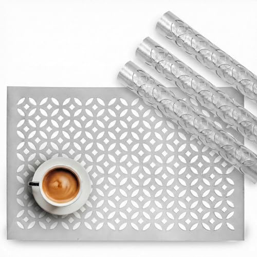 Image of Heart Home 4 Pcs Set Leather Rectangular Side Table Mats | Washable Placemat /Dining Table Mat for Party, Wedding and Family Functions | Silver