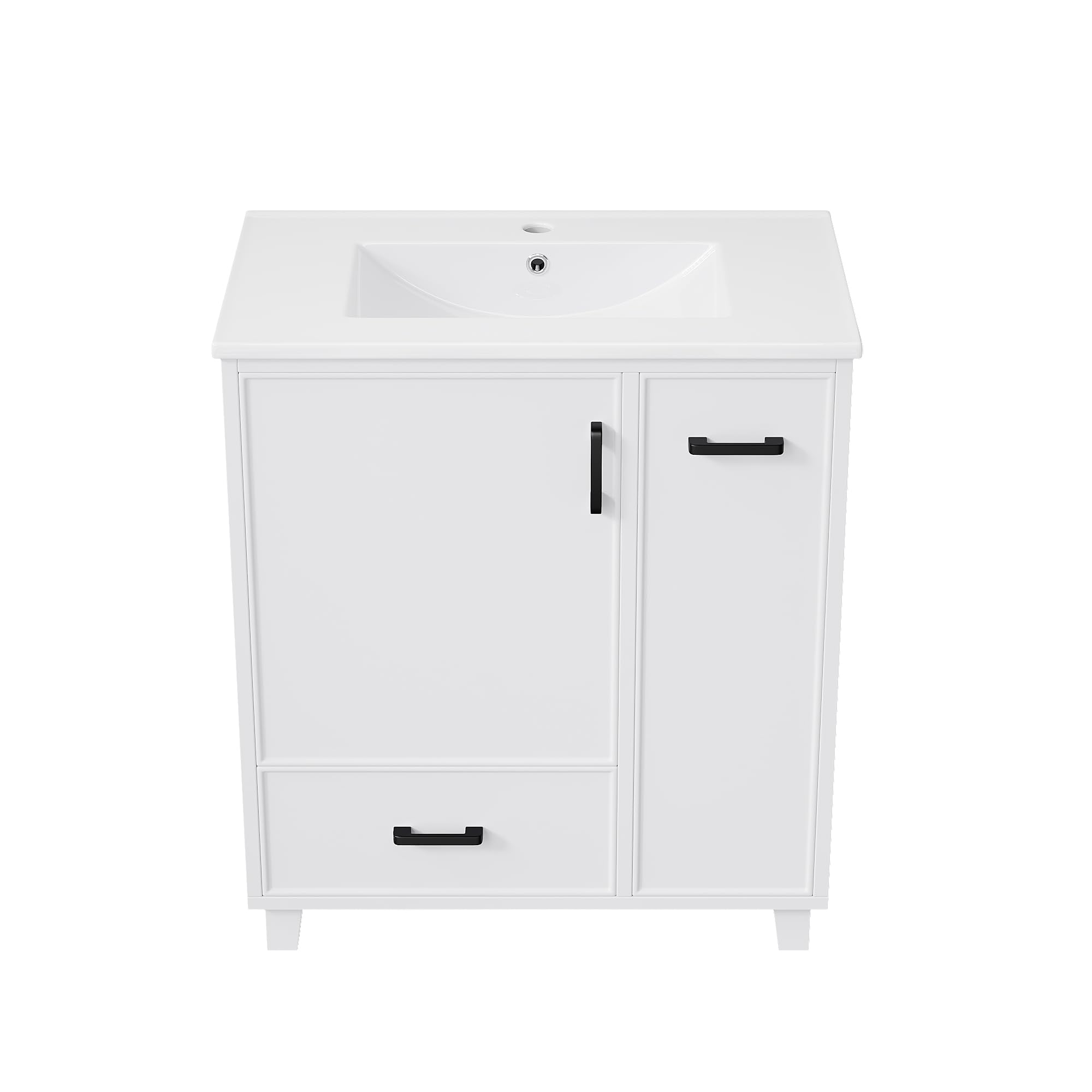 76,5 x 47 x 82 cm, mobiletto sottolavabo bianco, lavabo in ceramica integrato, superficie verniciata, estraibile laterale a due livelli (stile 1)