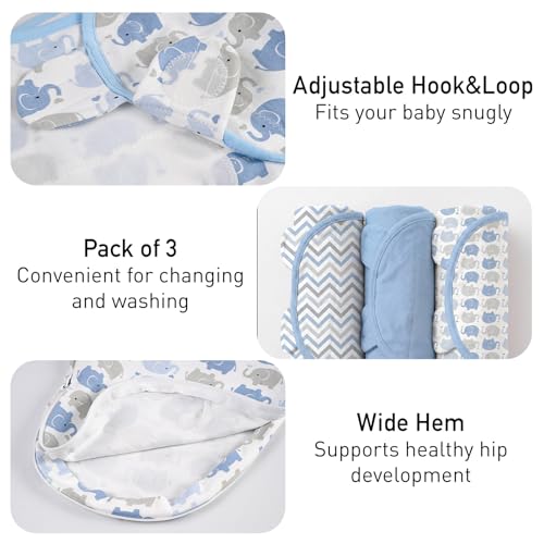Image of GLLQUEN BABY Newborn Swaddles with Zipper, 0-3 Months, Adjustable Hook&Loop | 3-Pack, Baby Boy Swaddles Organic Cotton Womb-Like Nursery Swaddling Blanket reduces startle reflex, Soft & Skin-Friendly
