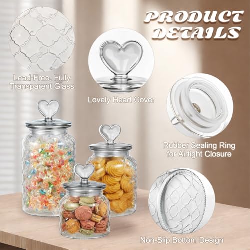 Image of MARTVIA Black Glass Food Storage Jars with Glass Lids 700 ML Set of 4, Love Heart Handle Lid Jar for Home Kitchen,Flour, Sugar, Coffee, Pasta, Oats, Cookies, Snacks (Love 700ML Jar, SET OF 4)
