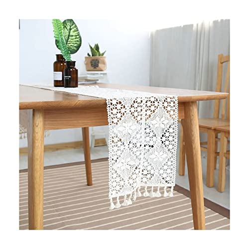 Chemin de table moderne en coton blanc à motif floral creux de 24x200 cm