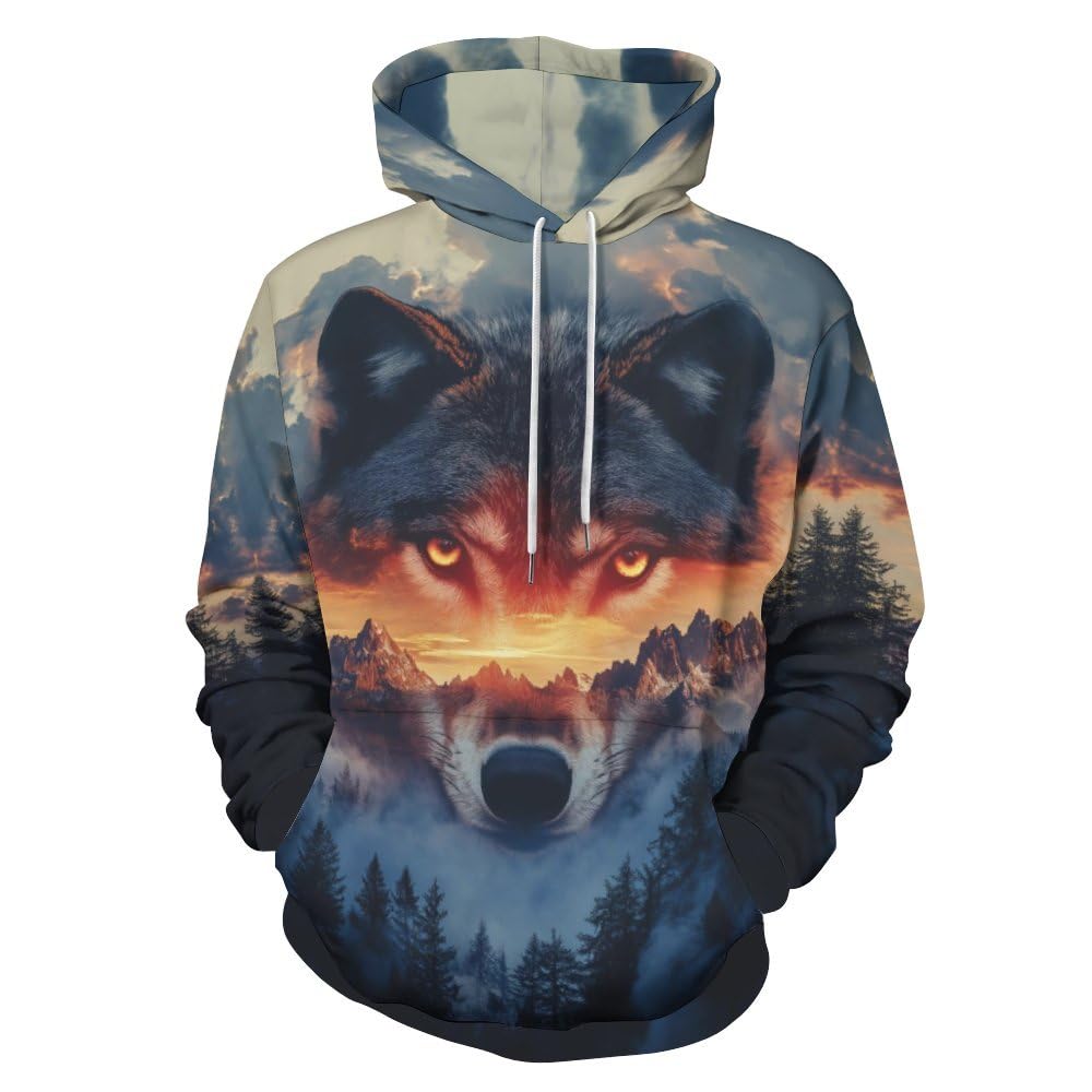 Unisex Novelty Wolf Graphic Hoodie 3D Print Animal Fashion Pocket Sweatshirt