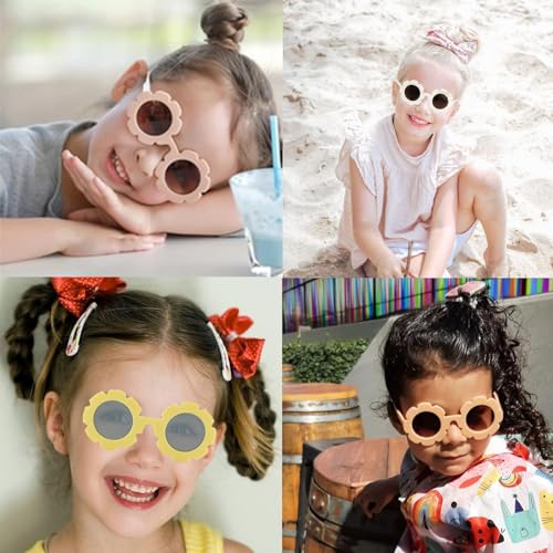 8 Pieces Round Flower Sunglasses Girls Boys Flower Glasses Cute Outdoor Beach4