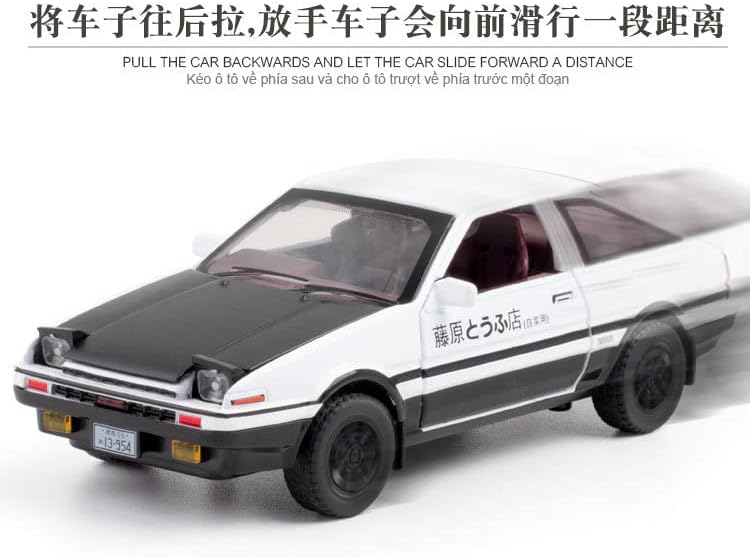 Miniatura 4 de 128 Negro-Blanco AE86 Aleación Japón Coche Modelo Trueno Metal Diecast Pull Back Supercar para Niños (negro) (128Added Edition(Negro))