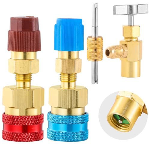 Tigbear R1234YF Quick Coupler Kit, R1234yf to R134a Quick Coupler Adapter, R1234YF High and Low Side Quick Couplers Kit (R1234YF Adapter + 1PC Can Opener)