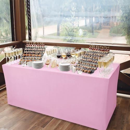 Image of Rectangle Spandex Fitted Tablecloths For Vendor 2 Pcs 48X24 Inch Pink