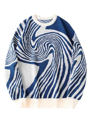 Men Geometric Pattern Sweaters Casual O-Neck Contrast Color Knitted Men's Pullovers