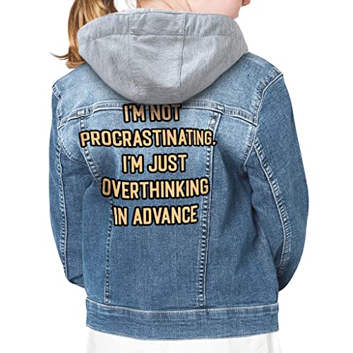 Not Procrastinating Hooded Denim Jacket for Kids - Overthinking Jean Jacket - Quote Design Denim Jacket for Kids