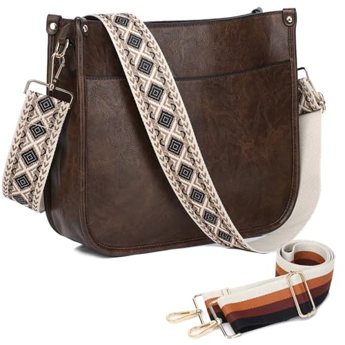 Image of AUYOCO Vegan Leather Crossbody Bags for Women, Crossbody Purse with Guitar Strap Zipped Pockets Handbag Shoulder Bag