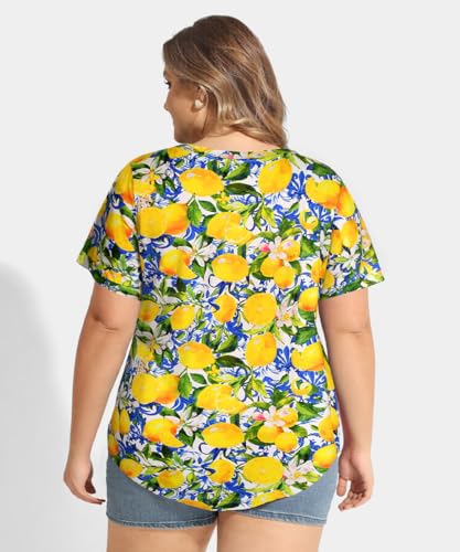Image of TIYOMI Plus Size Tops for Women V Neck Tshirts Basic Tunic Casual Hawaii Floral Tie Dye Camo Summer Short Sleeve Tee XL-5XL