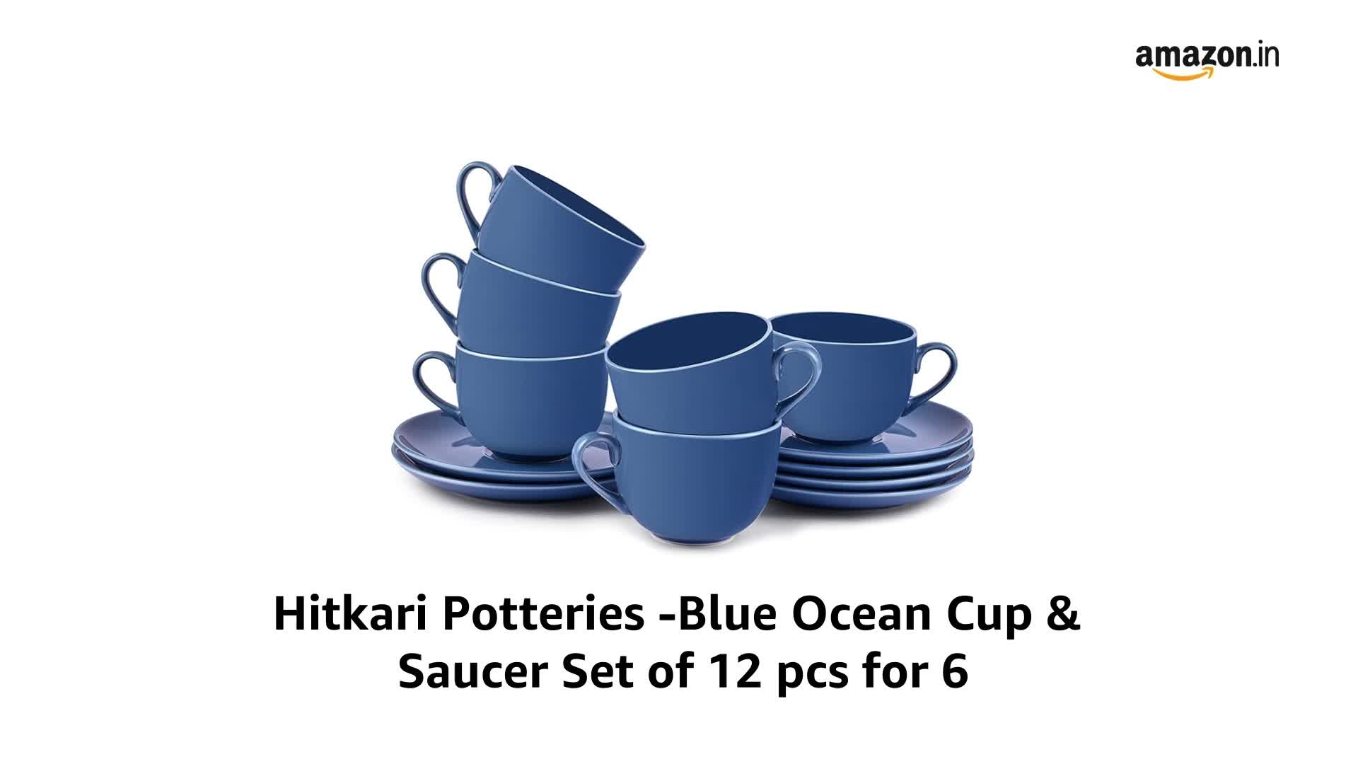 Hitkari Potteries -Blue Ocean Cup & Saucer Set of 12pcs for 6| for
