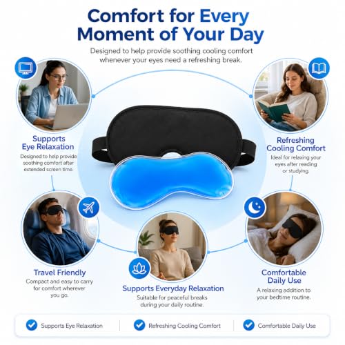 Image of Reusable Hot & Cold Gel Eye Mask with Soft Storage Pouch | Cooling & Warming Eye Compress | Flexible Gel Beads | Comfortable Eye Mask for Relaxation, Puffy Eyes, Daily Eye Care, Travel & Sleep