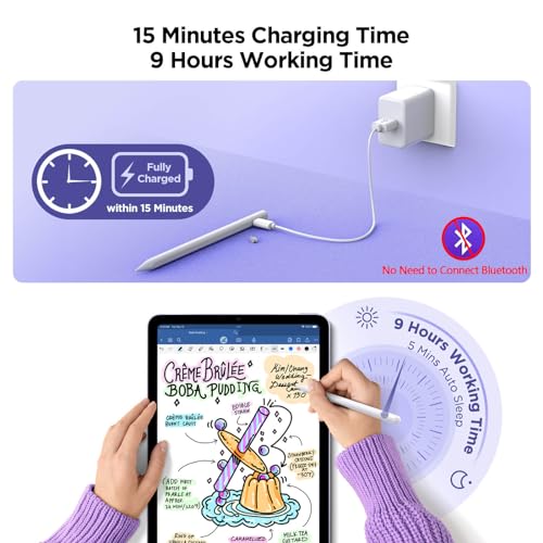 Image of DEGGE Stylus Pen for iPad 2018-2025, 15Mins Fast Charge for Apple Pencil, Palm Rejection, Compatible with iPad A16 11 /10 /9 /8 /7 /6, iPad Pro M5 /M4 /12.9 inch /11 inch, iPad mini 7 /6 /5, iPad Air M3 /M2 /5 /4 /3