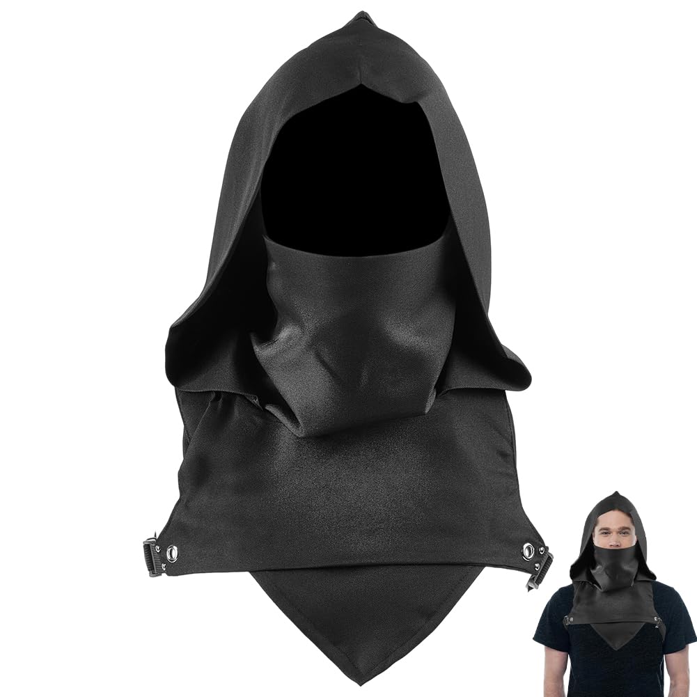 GORGECRAFT Ninja Hooded Cape Hat Black Rogue Cowl Hood Scarf Unisex Steampunk Neck Warmer Costume With Adjustable Arms Buckle Assassin Dress up Cosplay Accessory for Halloween and Outdoor