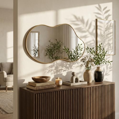 Image of Irregular wall Mirror 24 inchx41 inch Gold Asymmetrical Mirror