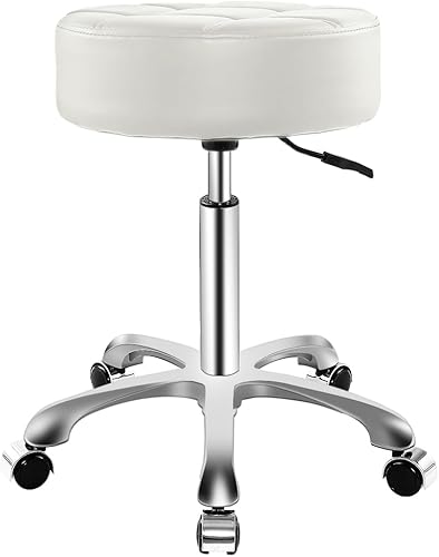 Vista 23 de Taburete ajustable con ruedas para el trabajo, médico, tatuaje, sala de belleza, silla hidráulica resistente con ruedas (negro)