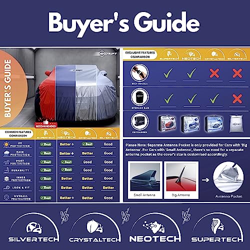 Image of NEODRIFT 'SilverTech' Car Body Cover for Maruti Suzuki Swift - (100% Water Resistant, Tailored Fit, All-Weather Protection, Multi-Layered & Breathable Fabric) Colour - Silver (Model Year: 2011-2017)