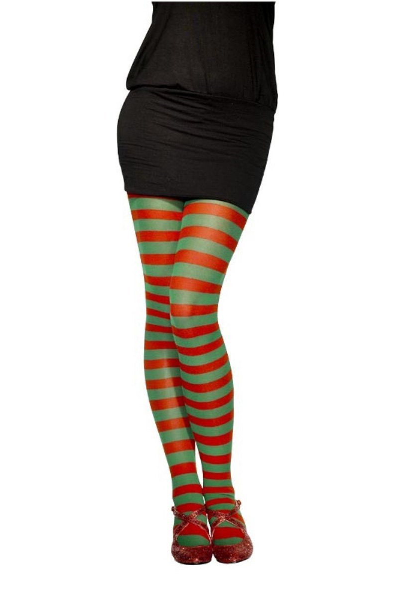 Fancy Dress Christmas Tights - Stripped Red and Green