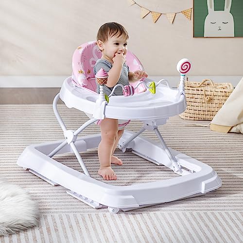 COSTWAY Loophulp voor baby's, inklapbaar, loopwagen, 3-traps in hoogte verstelbaar, met wielen, speeltrein, afneembaar zitkussen, babywalker, loopvrij, baby voor jongens, meisjes van 6-36 maanden - Afbeelding 3