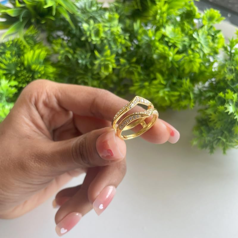 White Diamond V Shaped Enhancer Guard For Women, 14k Gold Finish April Birthstone White Diamond Wrap Ring, Anniversary Band