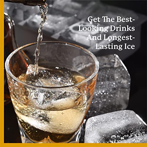Samuelworld Large Silicone Ice Cube Tray Molds, 2-Pack, Big 2 Inch Cubes - Bpa Free, Flexible, 8 Cavity Easy Release Slow Melting Ice For Whiskey, Cocktails, Gifts - Black (With Lids) #TOP5
