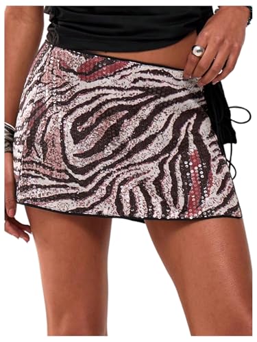 SweatyRocks Women's Sequin Short Skirt Zebra Striped Lace Up Mini Party Skirts
