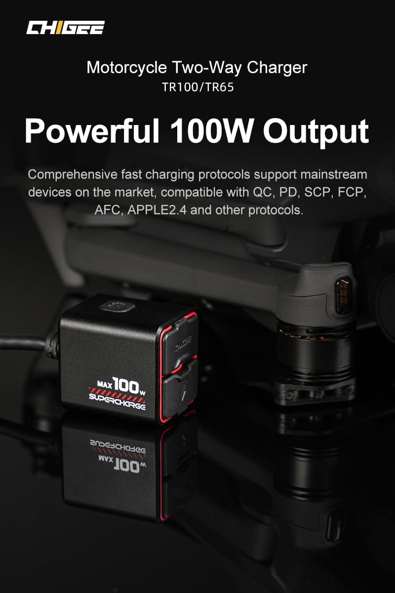 TR100 Next-Gen Motorcycle Battery Charger, 100W, Ultra-Compact & Lightweight, Emergency Charging, Low Standby Power, IP66 Waterproof, Compatible with 12V Lead-Acid, Gel, AGM, Lithium Batteries
