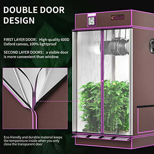 Atour Big Vision 2X2 Grow Tent, 24"X24"X48" Highest Density 1680D Double Strand Diamond Mylar Canvas For Hydroponics Indoor Growing #TOP2