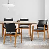 NOBPEINT Mid-Century Dining Side Chair with Faux Leather Seat in Black, Arm Chair in Walnut,Set of 4