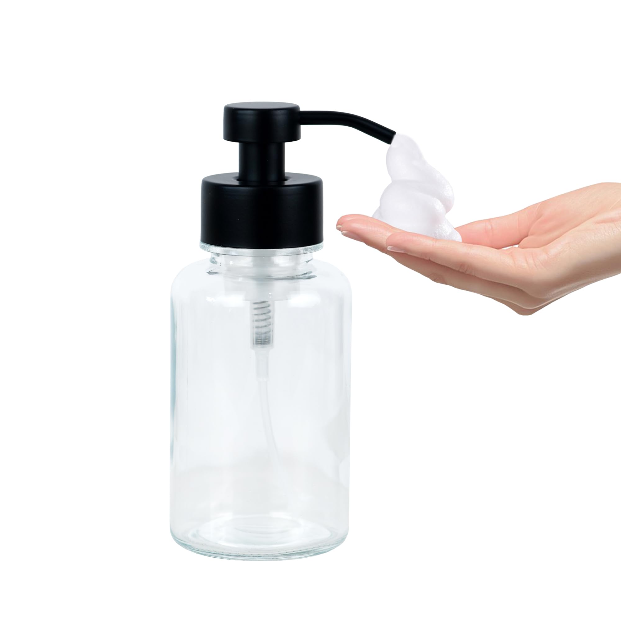 SDlumeiy 15 oz Amber-Tinted Thick Glass Foaming Soap Dispenser, Refillable Foaming Soap Dispenser with Black Rust-Proof Foam Pump, Suitable for Bathrooms and Kitchens (1, Clear)