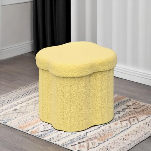 Image of B FSOBEIIALEO Storage Ottoman Cube, Flowers Shaped Ottomans with Storage Foot Stool Footrest for Lving Room, Boucle Ottoman Seat for Dorm Room,Faux Teddy Fur, Yellow 12.6 inchx12.6 inchx12.6 inch